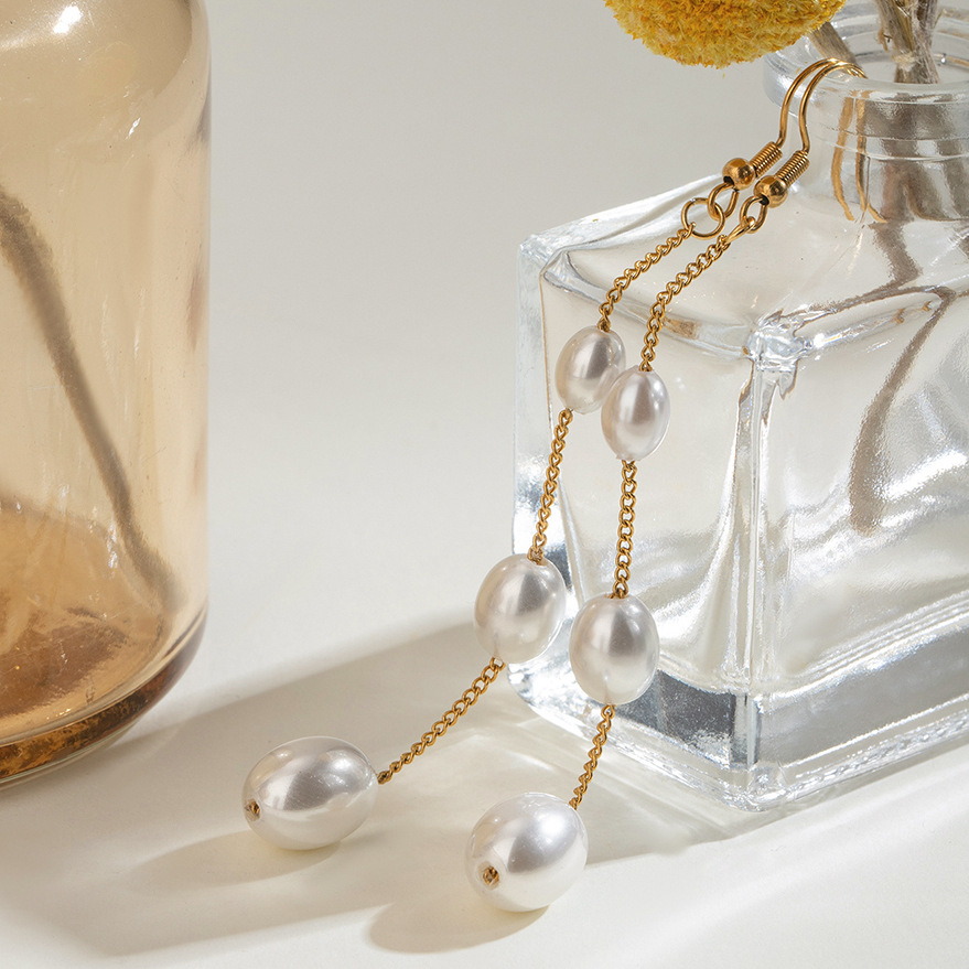 1 Pair Simple Series Elegant Tassel Stainless Steel 18K Gold Plated Artificial Pearl Women Drop Earrings Picture4