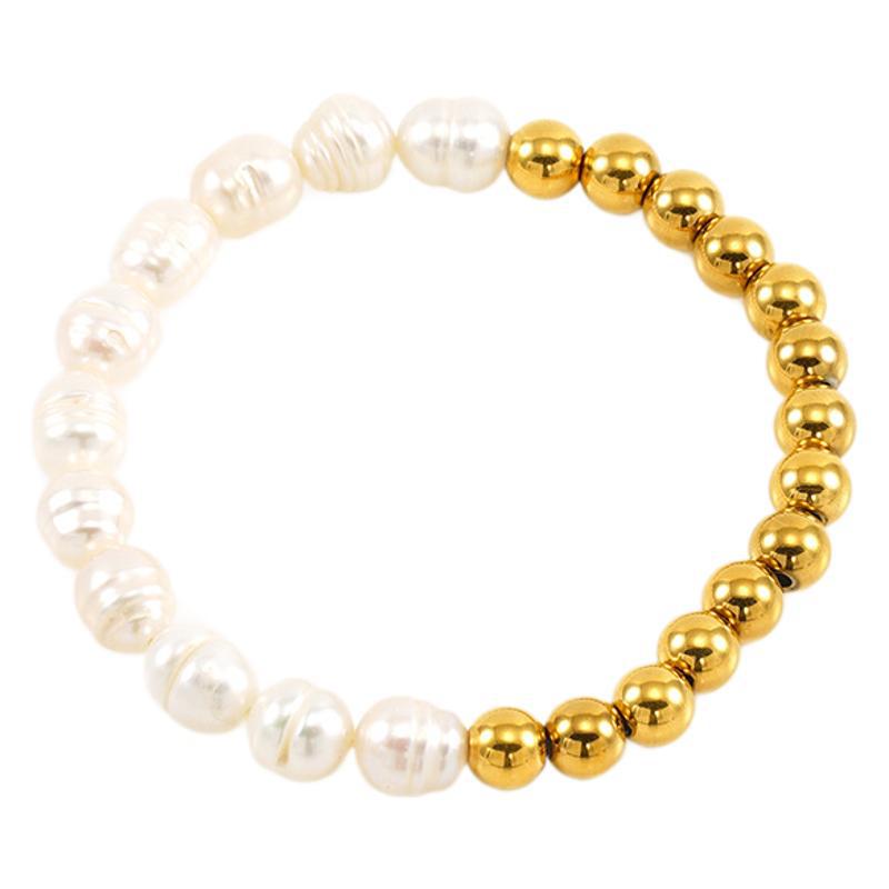 1 Piece Simple Series Simple Titanium Steel 18K Gold Plated Pearl Women Beaded Bracelets Picture6