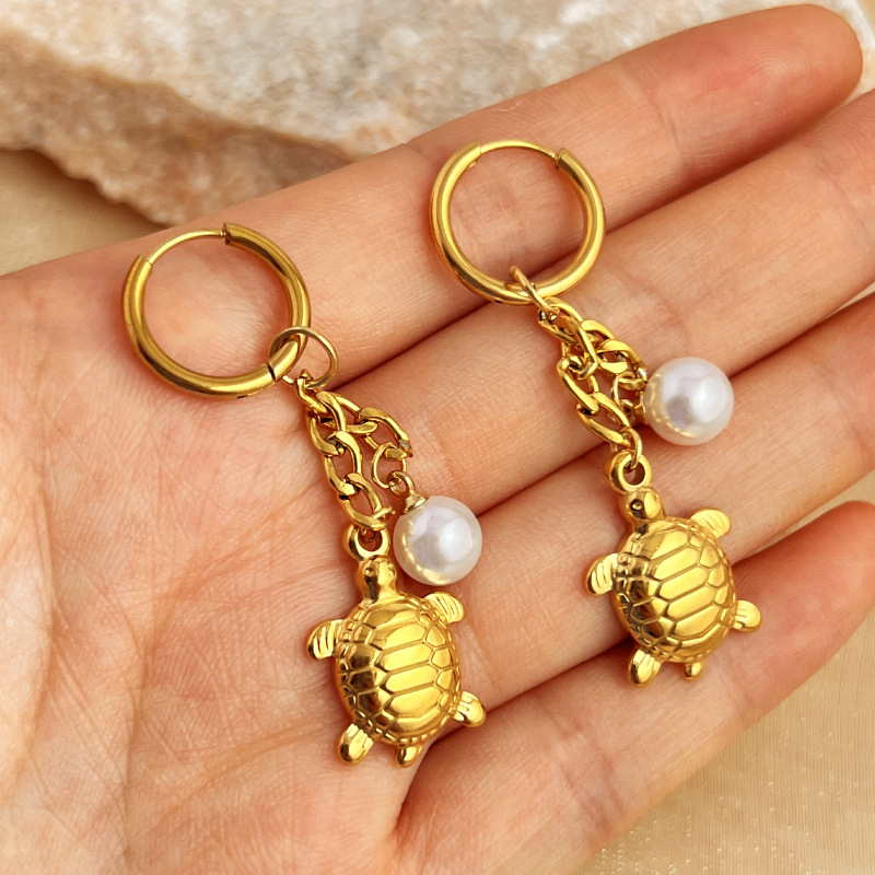 1 Pair Summmer Beach Style Cute Turtle Stainless Steel Gold Color Women's Drop Earrings Picture4