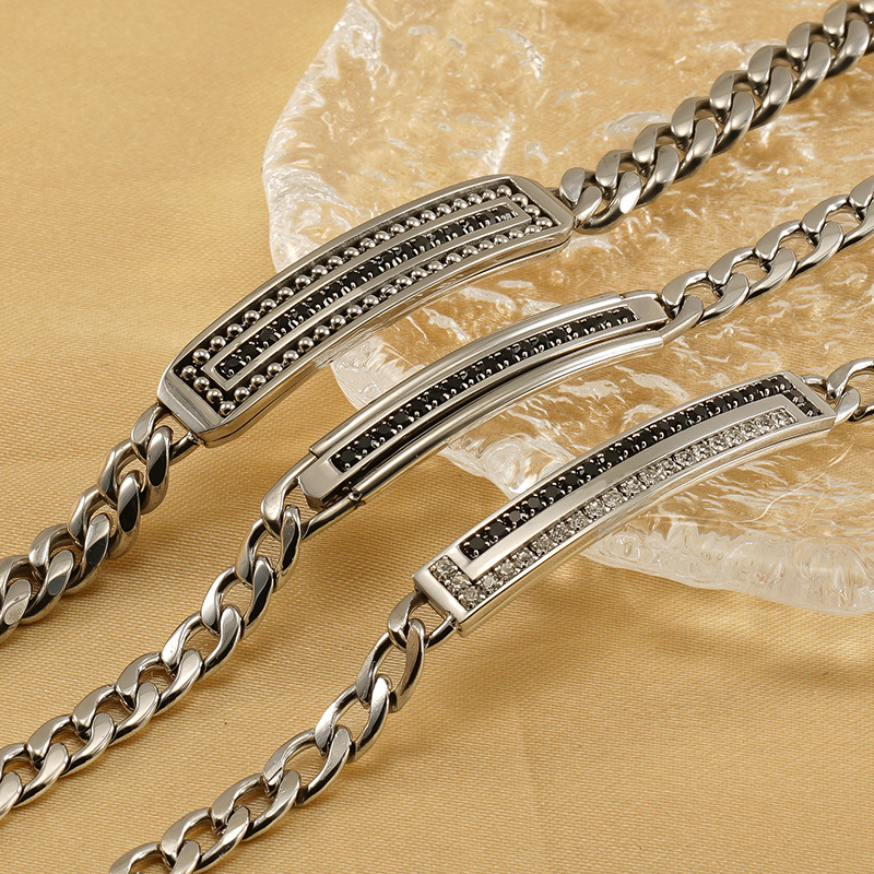 1 Paar grenzüberschreitendes Herrenarmband aus kubanischer Kette aus Titanstahl, trendiges High-End-Nischendesign, NK-Kettenschmuck, Damen-Unisex-Herrenarmband Bild4