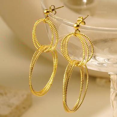 1 Pair Delicate Series Classic Double-layer Circle Titanium Steel Gold Color Women's Drop Earrings h5 Picture5