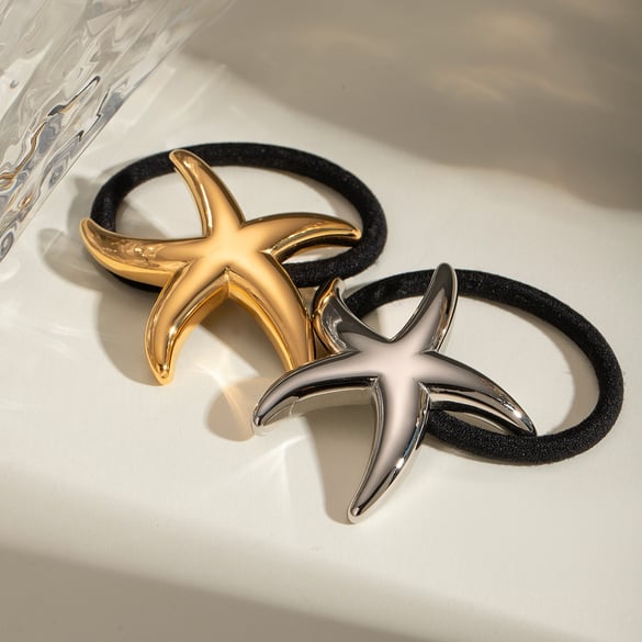 Anello per capelli a forma di stella a cinque punte liscio e sottile in acciaio inossidabile in stile europeo e americano, corda per capelli, accessori per capelli all&#39;ingrosso per donne