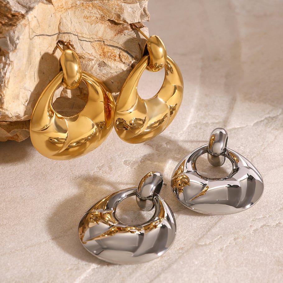 1 paire de boucles d&#39;oreilles pendantes géométriques simples en acier inoxydable plaqué or 18 carats pour femme Image8