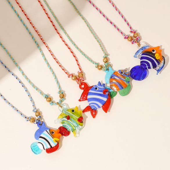 1 Piece Polychrome Series Vacation Tropical Fish Shape Glass Women's Pendant Necklaces