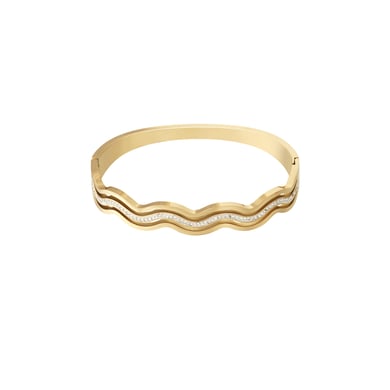 1 Piece Glamorous Series Elegant Wave Line Stainless Steel Gold Color Women's Bangles h5 Picture5