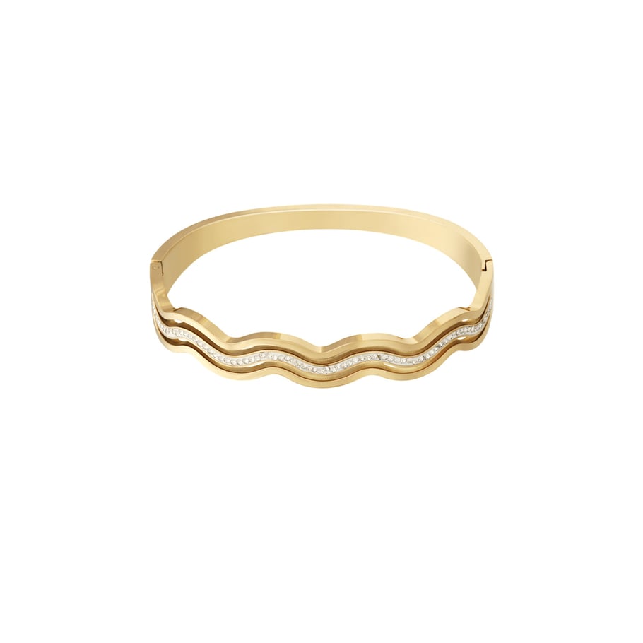 1 Piece Glamorous Series Elegant Wave Line Stainless Steel Gold Color Women's Bangles Picture5
