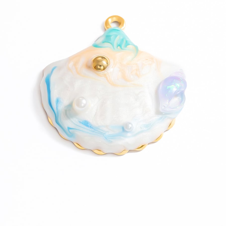 1 Piece Romantic Series Vacation Beach Marine Elements Oil-spot Glazing Stainless Steel Gold Color Shell Women's Pendants Picture8