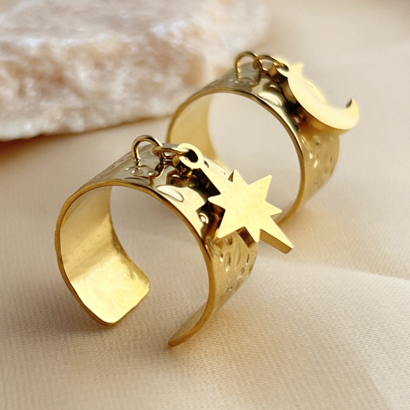 1 Stück Simple Series Simple Sonne/Mond Edelstahl Goldfarben Damen Verstellbare Ringe Bild4