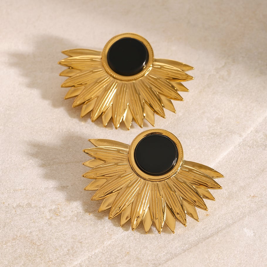 1 Paar Ohrstecker aus Edelstahl mit 18 Karat vergoldetem künstlichen Edelstein im Retro-Blumen-Stil für Damen Bild2