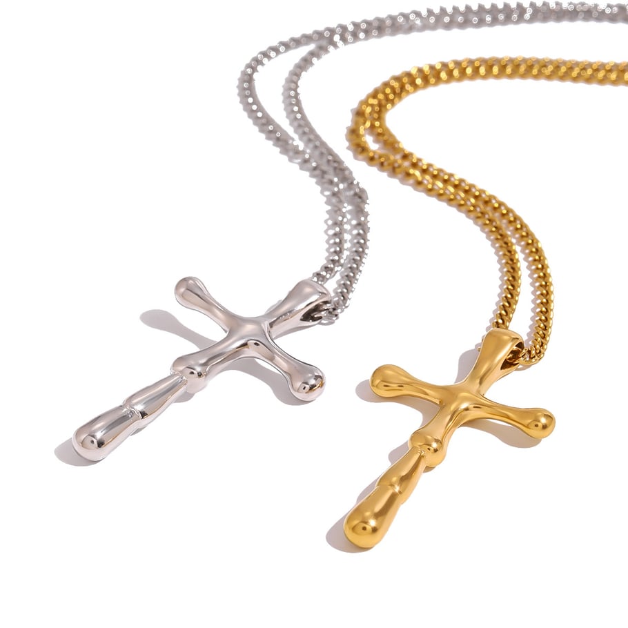1 Piece Simple Series Europe and America Cross Stainless Steel 18K Gold Plated Women Pendant Necklaces Picture6