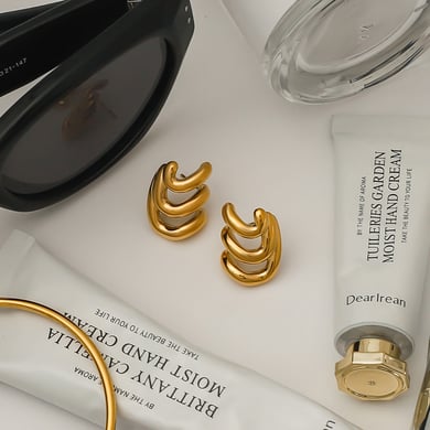 1 Pair Designable Series Minimalist Annular Line Stainless Steel Gold Color Women's Stud Earrings h5 Picture9