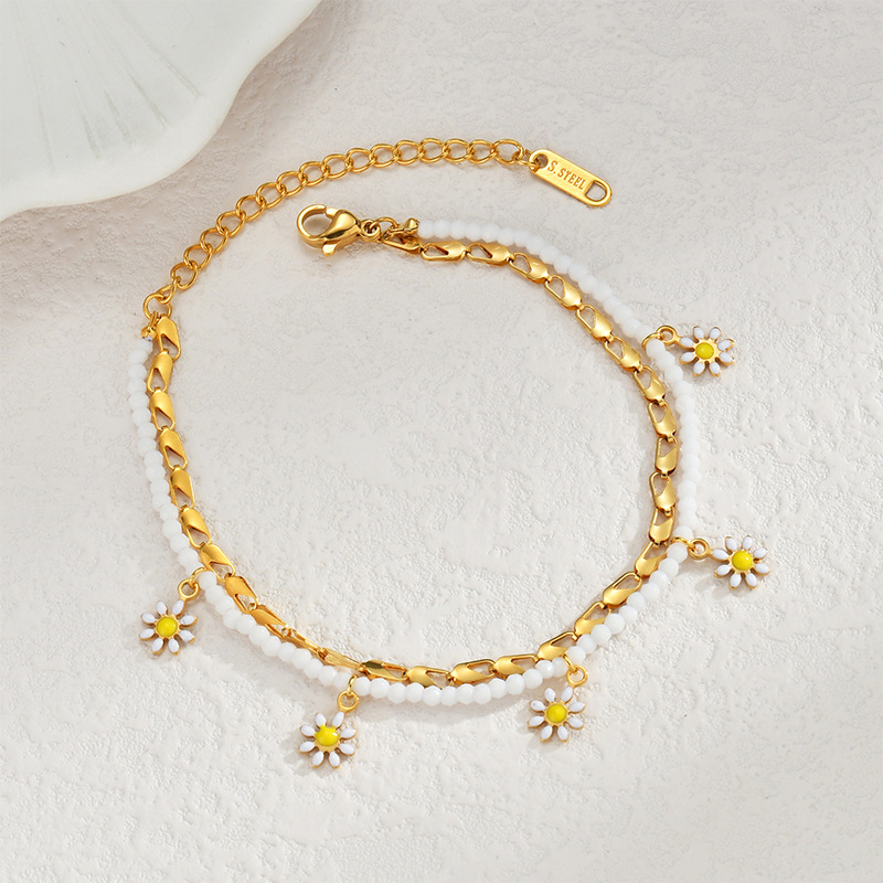 Bracelet à breloques pour femme, série simple, motif bohème, en acier inoxydable plaqué or 18 carats Image2