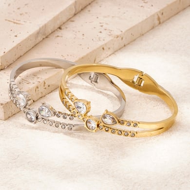 1 Piece Glamorous Series Elegant Droplet Stainless Steel Gold Color Women's Bangles h5 Picture6