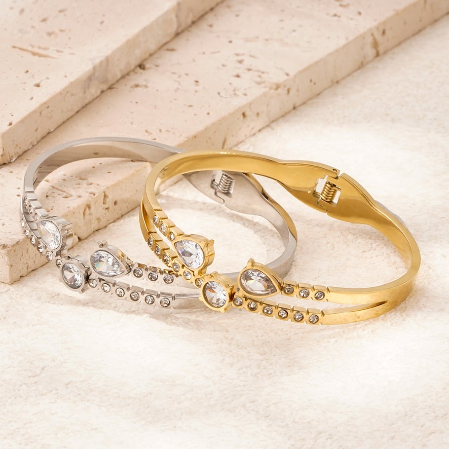 1 Piece Glamorous Series Elegant Droplet Stainless Steel Gold Color Women's Bangles Picture6