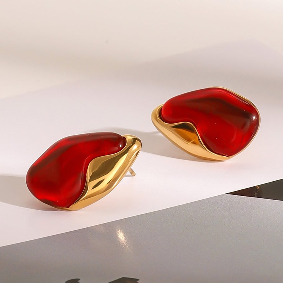 1 Pair Classic Series Europe and America oval Stainless Steel 18K Gold Plated Natural Stone Women Stud Earrings Picture4