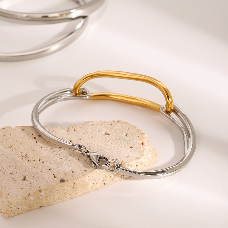 1 Piece Simple Series Europe and America Annular Stainless Steel 18K Gold Plated Women Bangles Picture4