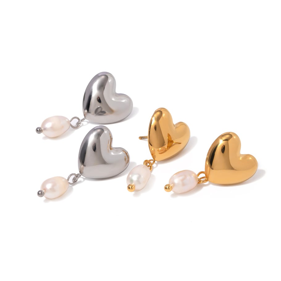 Ins stil 18k gold edelstahl glänzend herz-förmigen design süßwasser perle ohrringe trendy persönlichkeit ohr schmuck großhandel Bild5