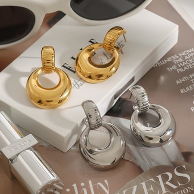 1 Pair Modern Series Daily Annular Shape Stainless Steel Gold Color Women's Drop Earrings h5 Picture4
