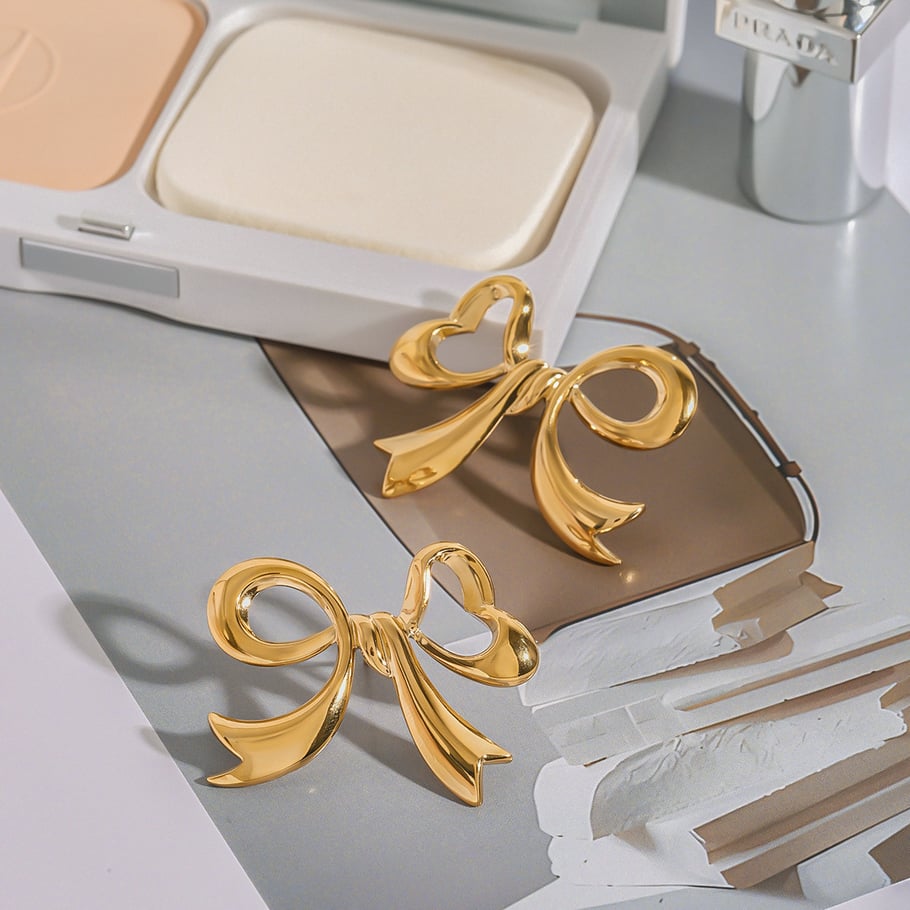1 Pair Romantic Series Graceful Bow Knot Shape Stainless Steel Gold Color Women's Stud Earrings h5Picture8