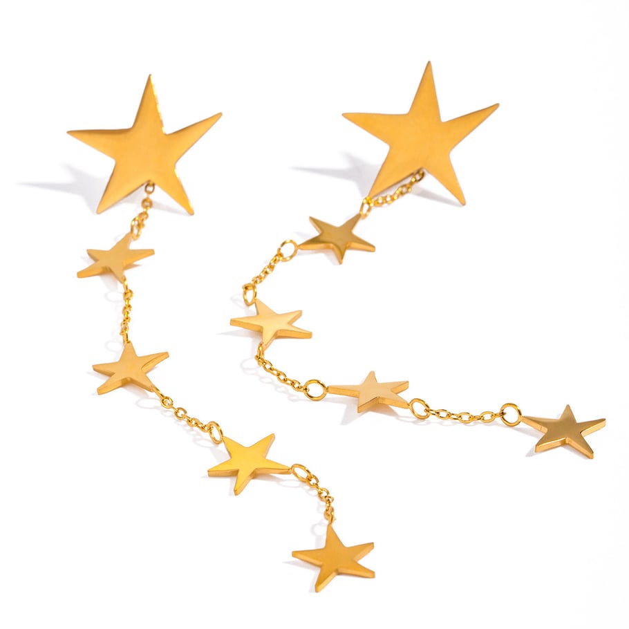 1 Pair Romantic Series Elegant Pentagram Stainless Steel 18K Gold Plated Women Drop Earrings Picture6