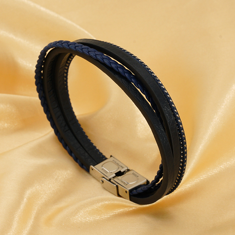 1 Paar grenzüberschreitendes mehrschichtiges handgewebtes Armband Herren Edelstahlschmuck Lederseilarmband Unisex Herrenarmband Bild4