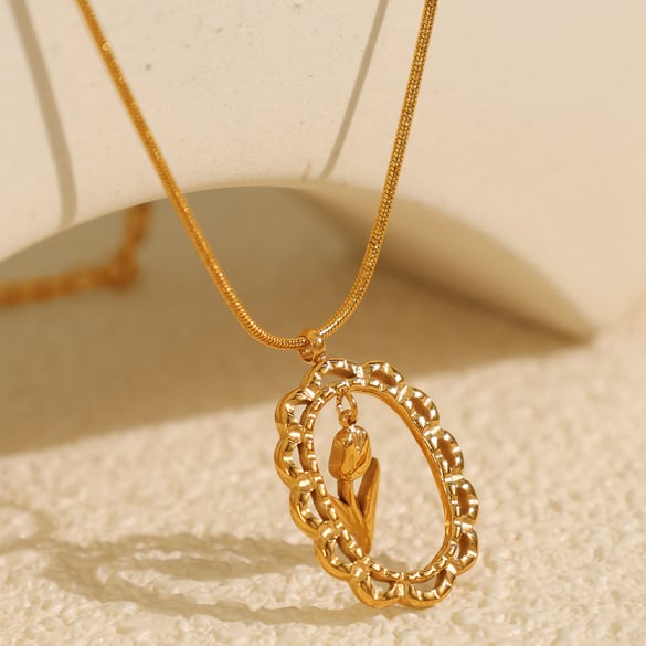 1 Piece Elegant Series Daily Tulip Shape Stainless Steel Gold Color Women's Pendant Necklaces