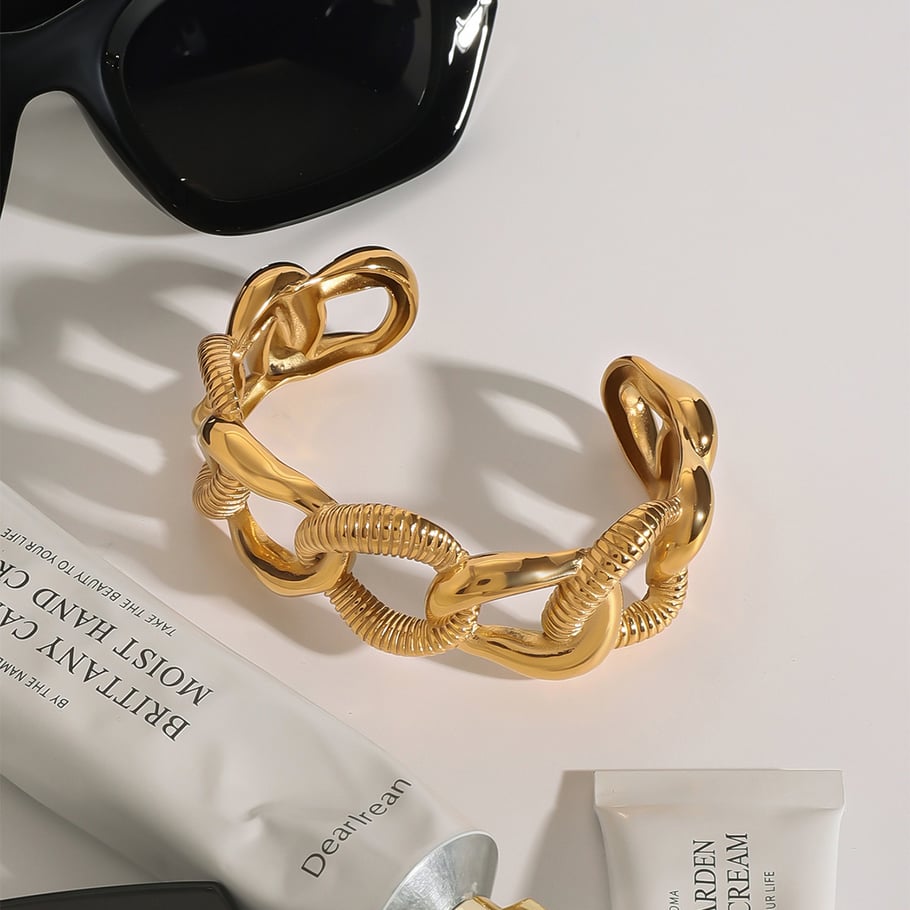 1 paio di braccialetti Jie Ding in acciaio inossidabile color oro da donna, braccialetti aperti di alta qualità in acciaio al titanio, gioielli da mano, braccialetti transfrontalieri Immagine4