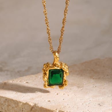1 Stück Luxuriöse Serie Retro Viereck Edelstahl Gold Farbe Damen Anhänger Halsketten h5 Bild3