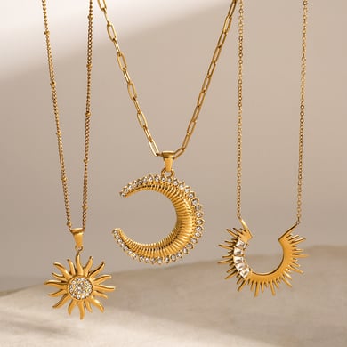1 Piece Simple Series Punk Sun/Moon Stainless Steel 18K Gold Plated Rhinestone Women Pendant necklaces h5 Picture4