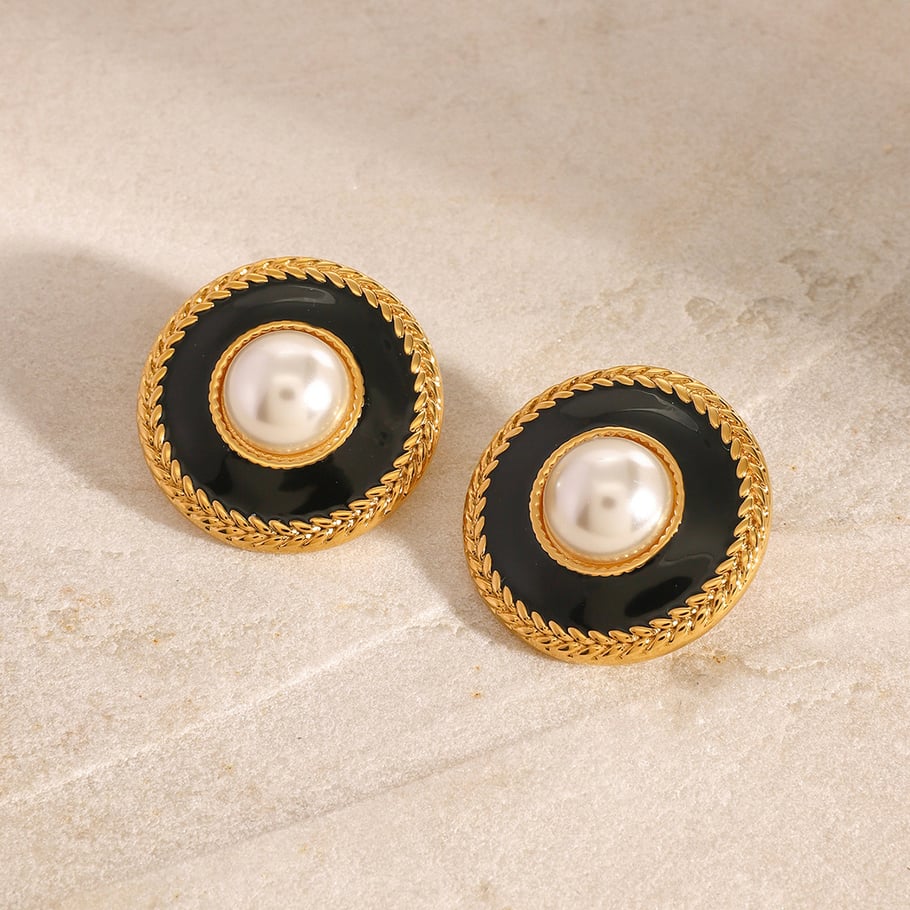 1 Pair Simple Series Retro Geometric Stainless Steel 18K Gold Plated Artificial Pearl Women Stud Earrings Picture3