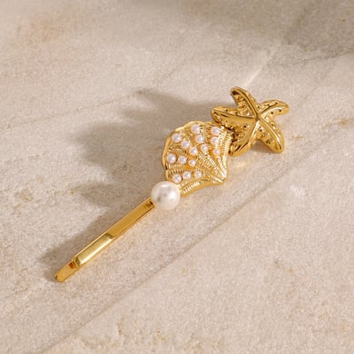 1 Pair Simple Series ins style Turtle Stainless Steel 18K Gold Plated Artificial Pearl Women Hair Clips h5 Picture4