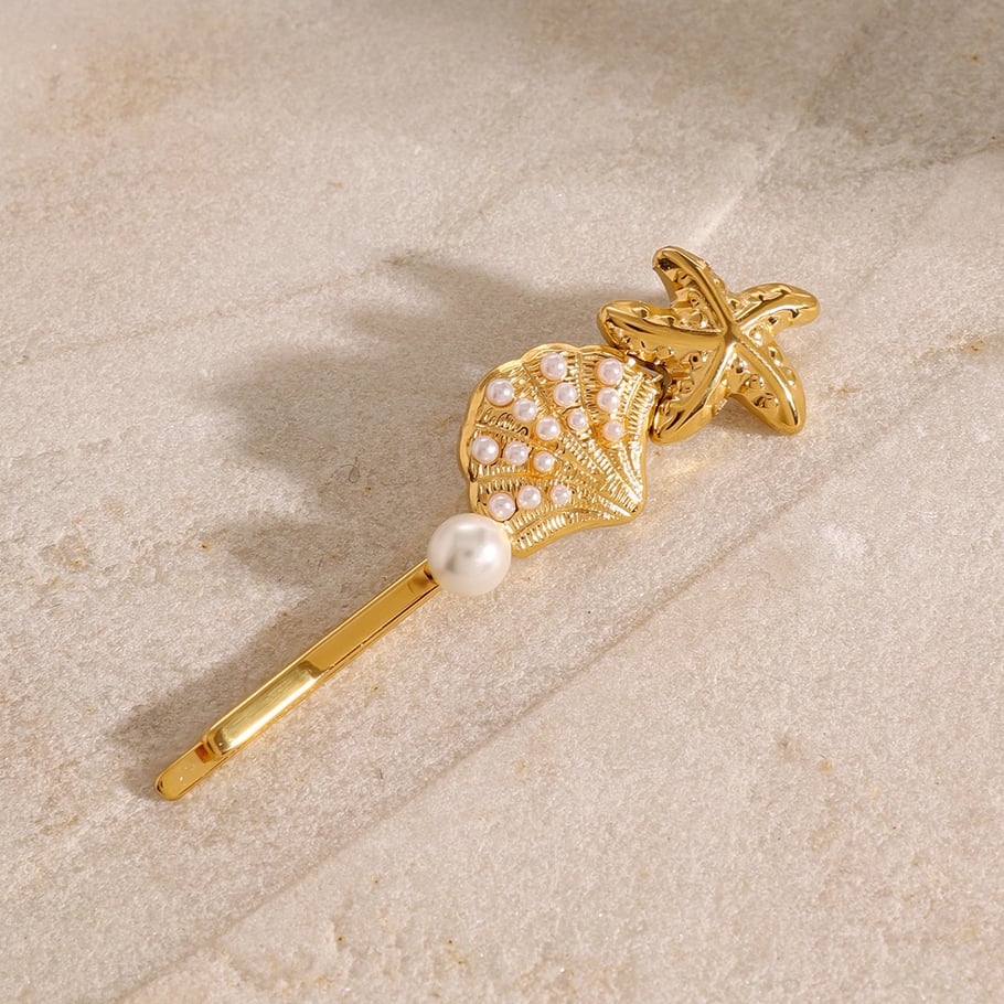 1 Pair Simple Series ins style Turtle Stainless Steel 18K Gold Plated Artificial Pearl Women Hair Clips Picture4
