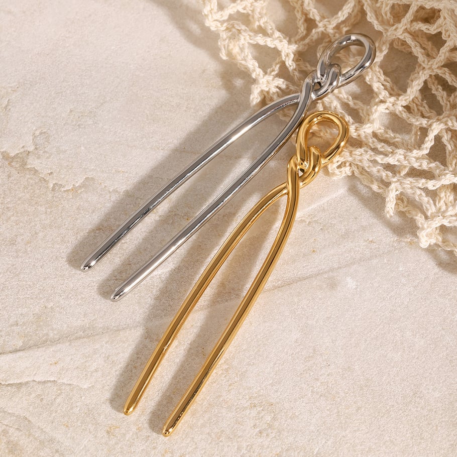 1 Paar Simple Series Daily Twist Edelstahl 18 Karat vergoldete Haarspangen für Damen Bild4
