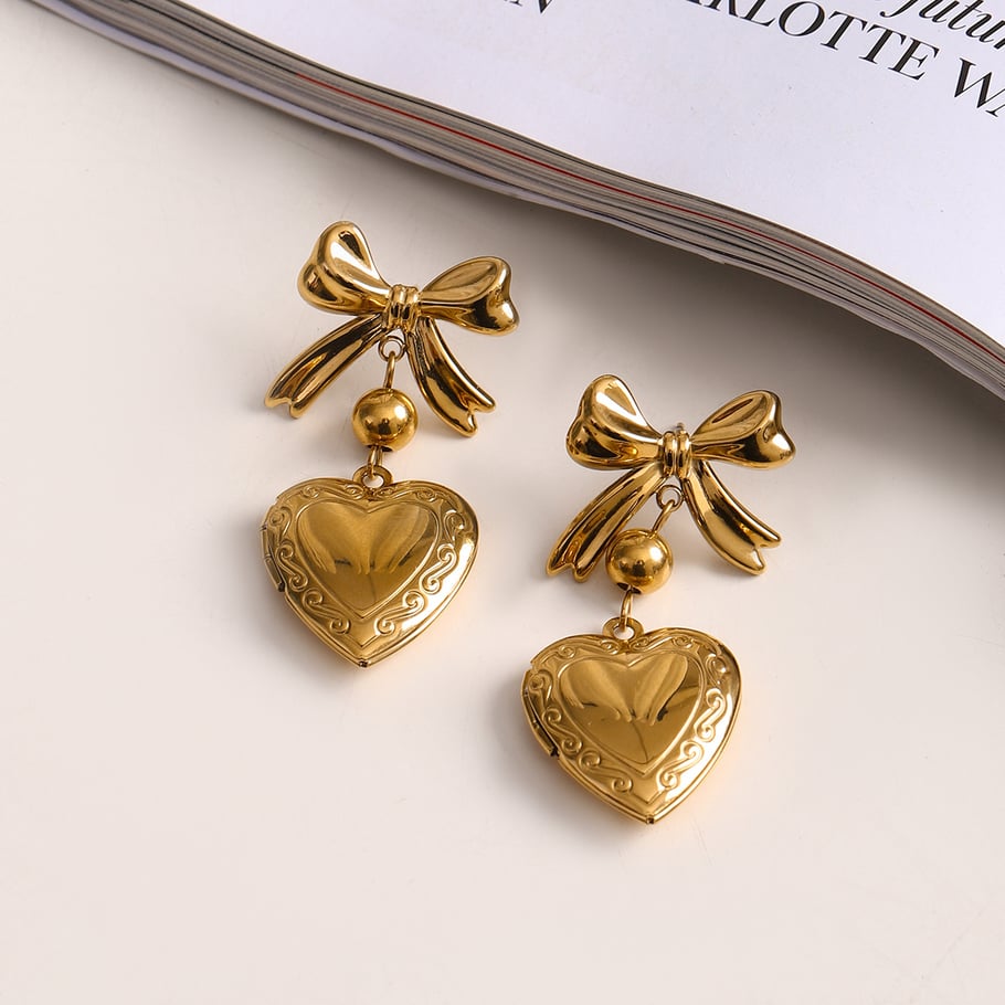 1 Pair Classic Series Elegant Sweet Bowknot Stainless Steel Gold Color Women's DIY Drop Earrings Picture3