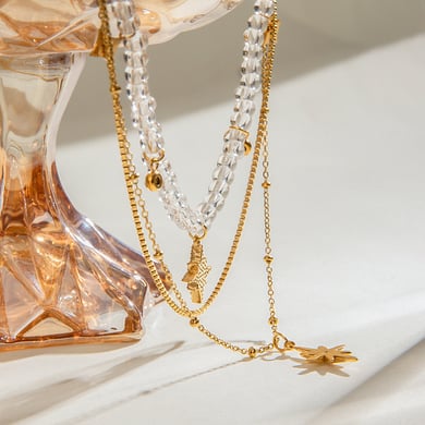 1 Stück Luxuriöse Serie Elegante Stern Edelstahl 18K vergoldet Strass Damen Anhänger Halsketten h5 Bild4