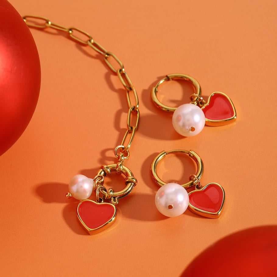 1 Paar Ohrringe aus Edelstahl mit 18 Karat vergoldetem Herz, romantische Serie, für Damen Bild5
