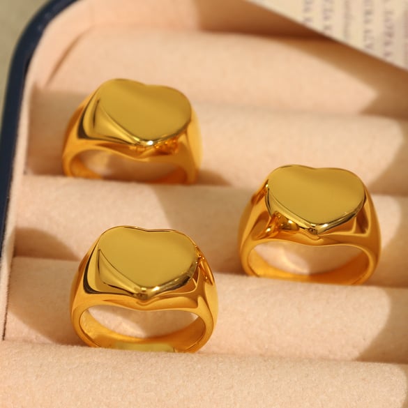 1 Pair Simple Series Simple Heart Stainless Steel 18K Gold Plated Women Single Rings 2