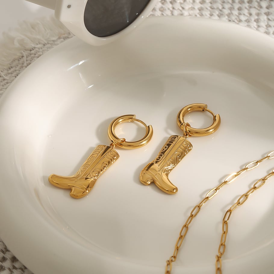 1 Pair Stylish Series Chic Boots Solid Color Stainless Steel Gold Color Women's Drop Earrings Picture6