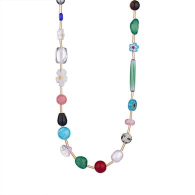 1 Piece Designable Series Vacation Colorful Transparent Stone Stainless Steel Gold Color Women's Beaded Necklaces h5 Picture7