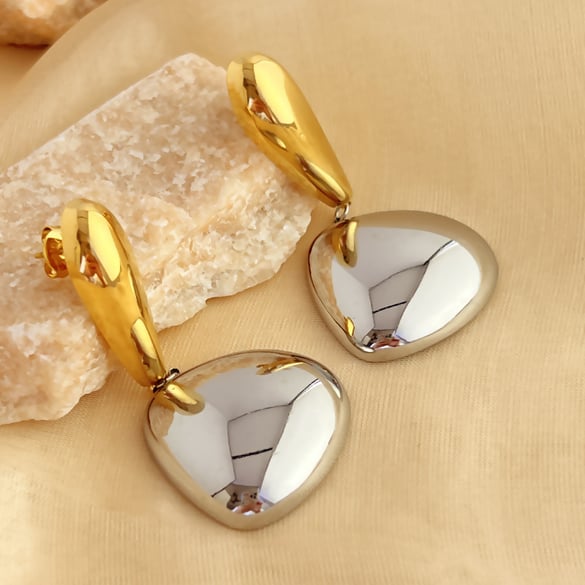 1 paio di orecchini pendenti semplici geometrici in acciaio inossidabile color oro da donna 2