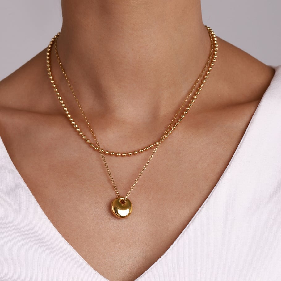 1 Stück Simple Series Einfache geometrische Edelstahl 18 Karat vergoldet Damen mehrlagige Halsketten Bild4