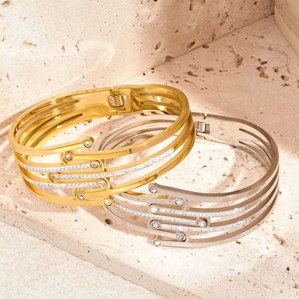 Braccialetti da donna in acciaio inossidabile color oro con motivo geometrico naturale, serie lussuosa, 1 pezzo