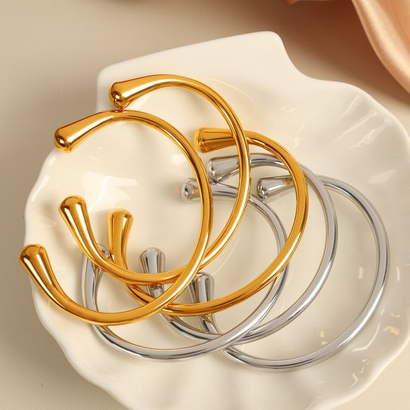1 Piece Simple Series Simple Solid Color Stainless Steel 18K Gold Plated Women Bangles 2