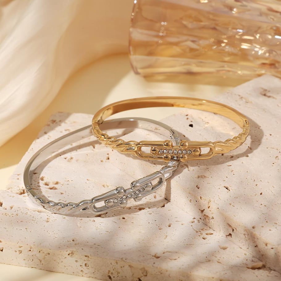 1 Piece Delicate Series Casual Twist Stainless Steel Gold Color Women's Bangles Picture5