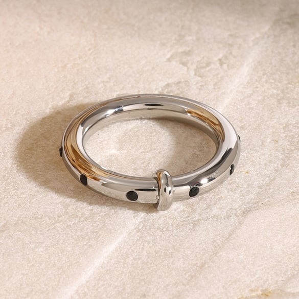 1 Pair Simple Series Simple Geometric Stainless Steel Rhinestone Women Single Rings 2