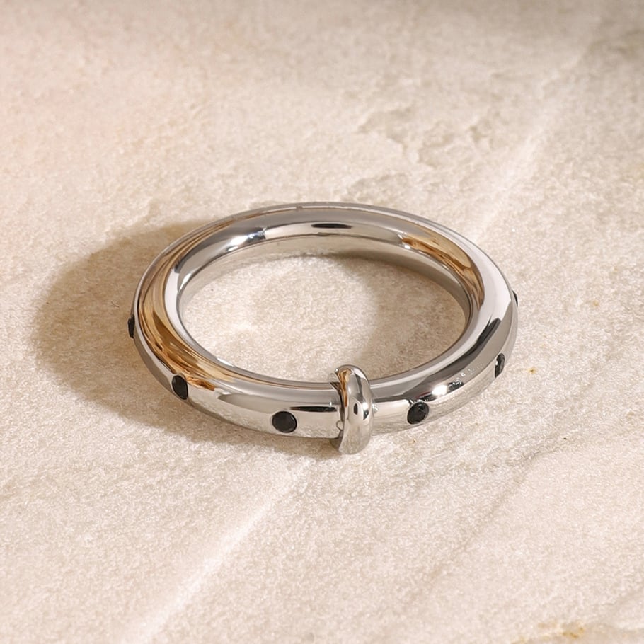 1 Pair Simple Series Simple Geometric Stainless Steel Rhinestone Women Single Rings Picture3