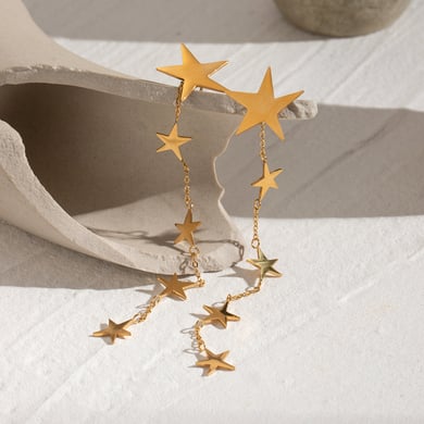 1 Pair Romantic Series Elegant Pentagram Stainless Steel 18K Gold Plated Women Drop Earrings h5 Picture4