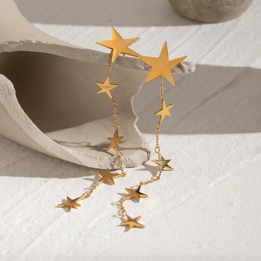 1 Pair Romantic Series Elegant Pentagram Stainless Steel 18K Gold Plated Women Drop Earrings Picture4