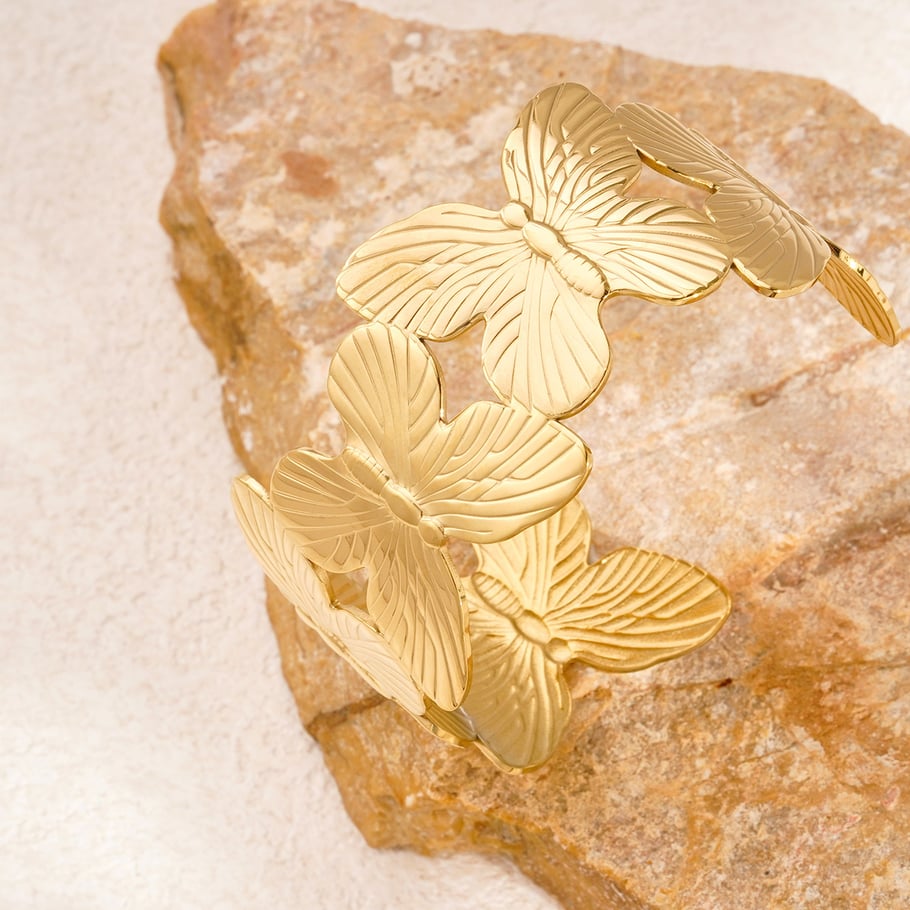 1 Piece Delicate Series Elegant Butterfly Stainless Steel Gold Color Women's Bangles Picture5