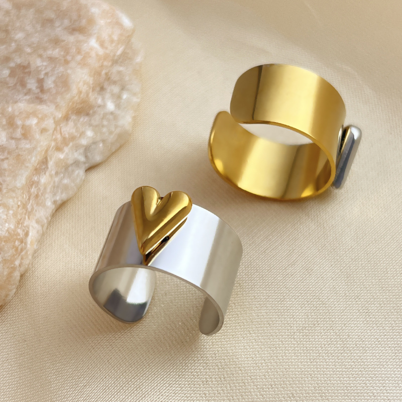 1 Piece Mixed Color Heart Stainless Steel Women's Adjustable Rings Picture4